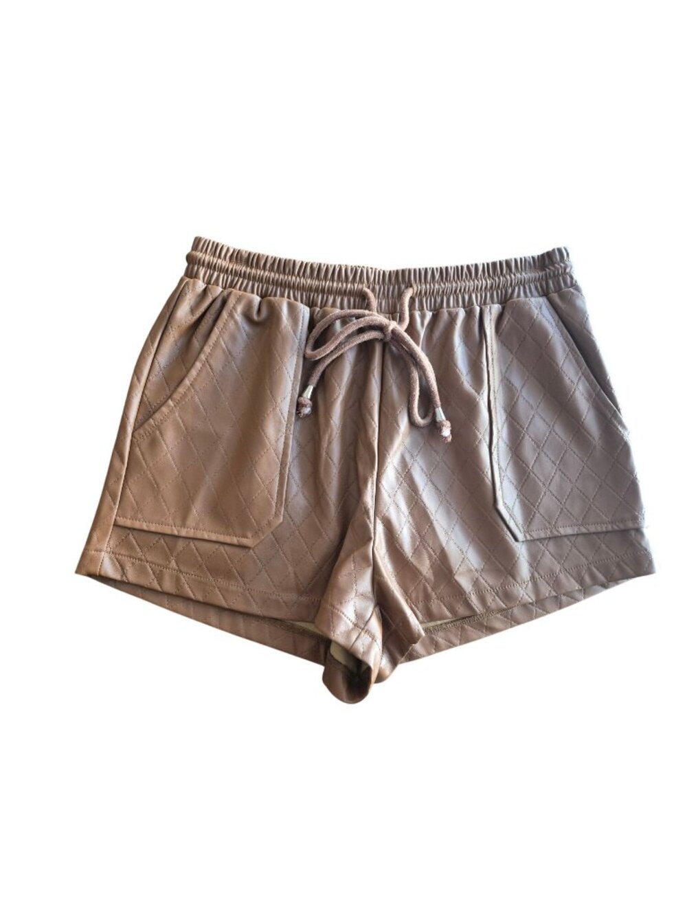 Shein Quilted Faux Leather Shorts With Drawstring Waist - Size M - Tan